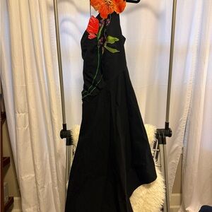 Anthropologie Black Dress with Red Floral Detail